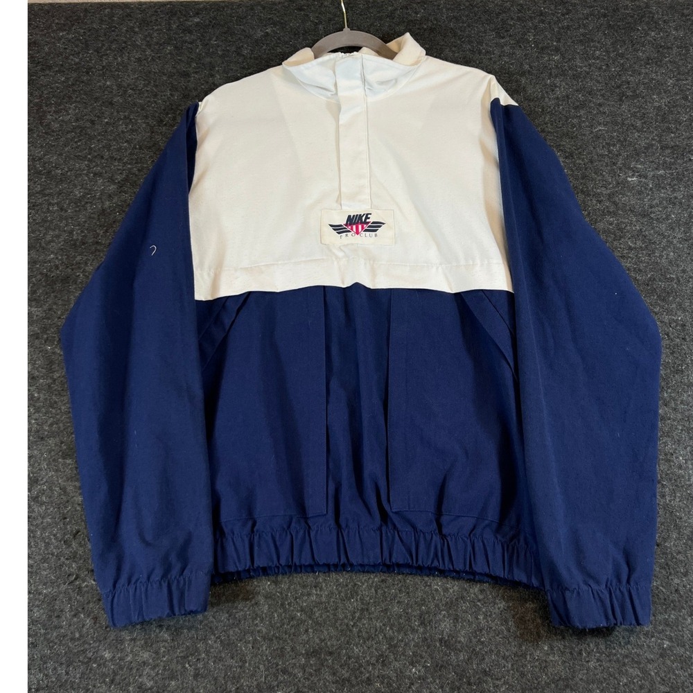 VTG Nike Pro Club Jacket Mens Medium Blue White Colorblock Windbreaker Sports